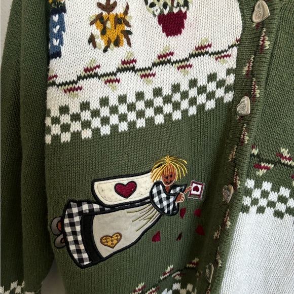 Vintage Sweater - The Quacker Factory. Size small. Green garden angels/buttons - Picture 3 of 9